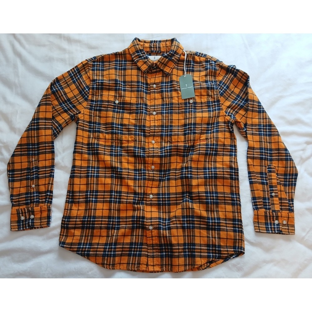 Mutual Weave Men's Orange Plaid Flannel LS Shirt Size M - Picture 2 of 7